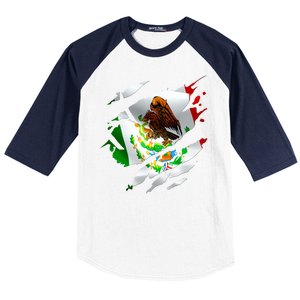 Proud Mexican Chicano Latino Torn Ripped Mexico Flag Baseball Sleeve Shirt