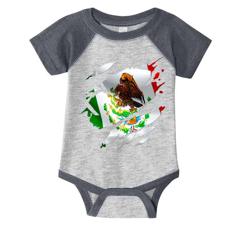 Proud Mexican Chicano Latino Torn Ripped Mexico Flag Infant Baby Jersey Bodysuit