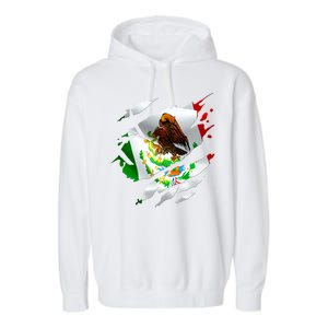 Proud Mexican Chicano Latino Torn Ripped Mexico Flag Garment-Dyed Fleece Hoodie