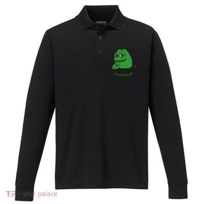Pepe Meme Coin Crypto Coin Love Pepe Performance Long Sleeve Polo