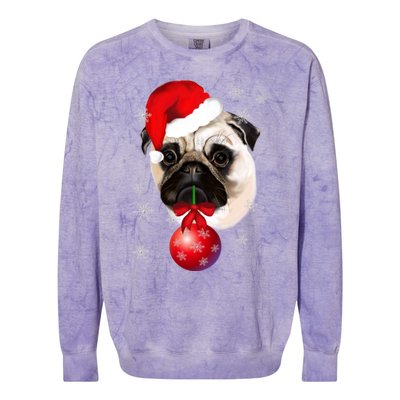 Pug Merry Christmas Funny Pug Face Santa Snow Xmas Great Gift Colorblast Crewneck Sweatshirt