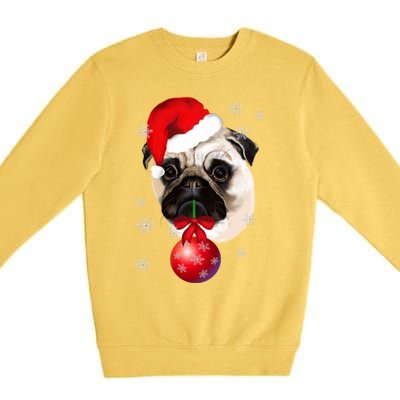 Pug Merry Christmas Funny Pug Face Santa Snow Xmas Great Gift Premium Crewneck Sweatshirt