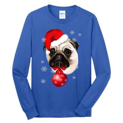 Pug Merry Christmas Funny Pug Face Santa Snow Xmas Great Gift Tall Long Sleeve T-Shirt