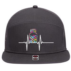 Pharmacist Medical Chemist Pharmacy Heartbeats Meds 7 Panel Mesh Trucker Snapback Hat