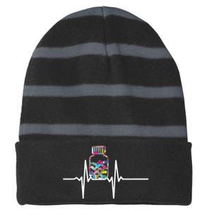 Pharmacist Medical Chemist Pharmacy Heartbeats Meds Striped Beanie with Solid Band