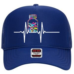 Pharmacist Medical Chemist Pharmacy Heartbeats Meds High Crown Mesh Back Trucker Hat