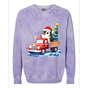 Penguin Merry Christmas Tree Truck Uglx Xmas Gift Colorblast Crewneck Sweatshirt