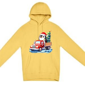 Penguin Merry Christmas Tree Truck Uglx Xmas Gift Premium Pullover Hoodie