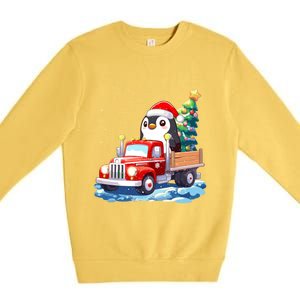 Penguin Merry Christmas Tree Truck Uglx Xmas Gift Premium Crewneck Sweatshirt