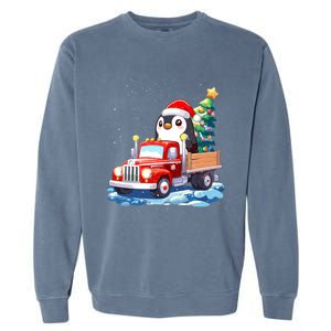 Penguin Merry Christmas Tree Truck Uglx Xmas Gift Garment-Dyed Sweatshirt