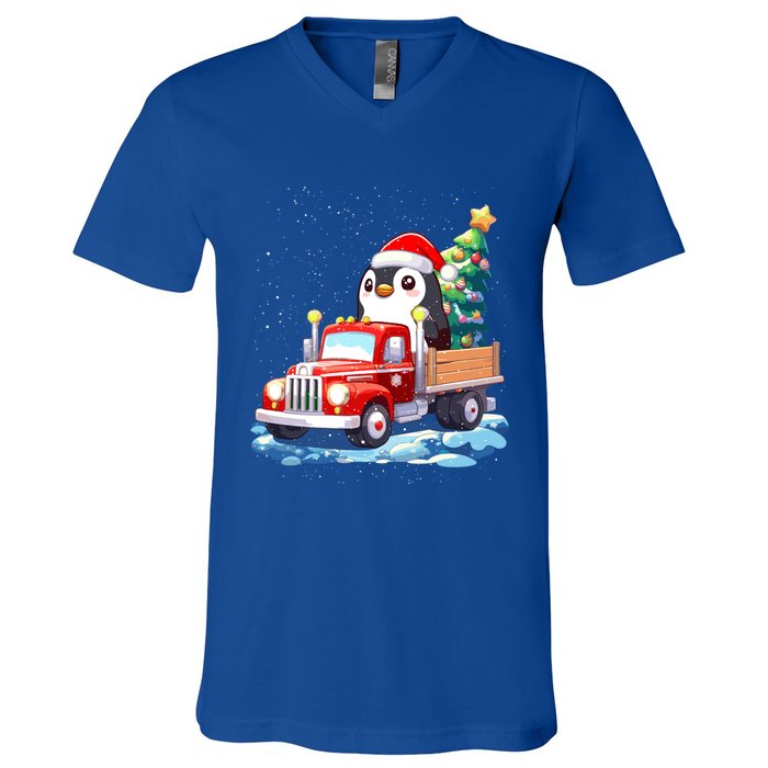 Penguin Merry Christmas Tree Truck Uglx Xmas Gift V-Neck T-Shirt