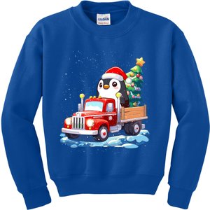 Penguin Merry Christmas Tree Truck Uglx Xmas Gift Kids Sweatshirt