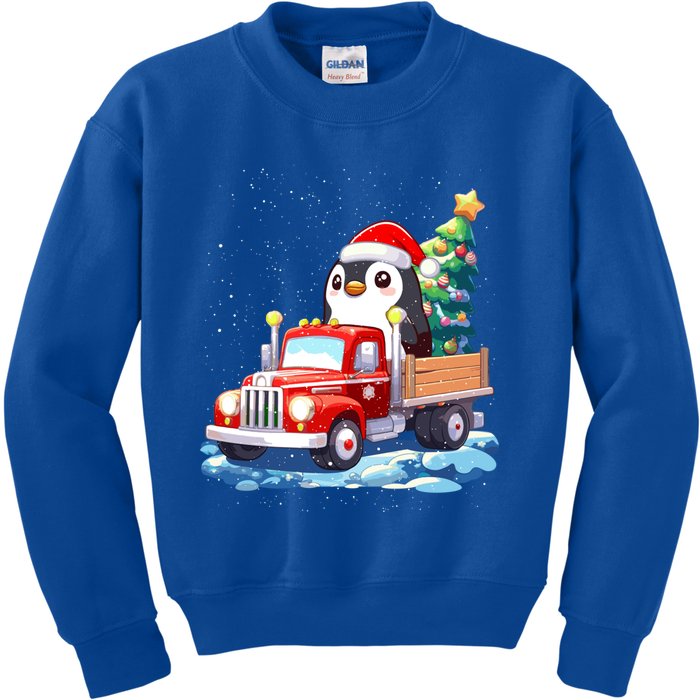 Penguin Merry Christmas Tree Truck Uglx Xmas Gift Kids Sweatshirt