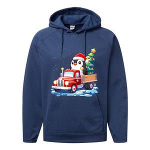 Penguin Merry Christmas Tree Truck Uglx Xmas Gift Performance Fleece Hoodie