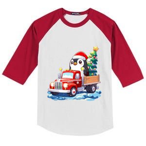 Penguin Merry Christmas Tree Truck Uglx Xmas Gift Kids Colorblock Raglan Jersey