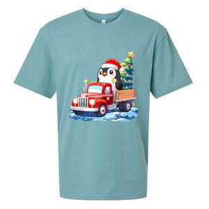 Penguin Merry Christmas Tree Truck Uglx Xmas Gift Sueded Cloud Jersey T-Shirt