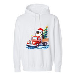 Penguin Merry Christmas Tree Truck Uglx Xmas Gift Garment-Dyed Fleece Hoodie