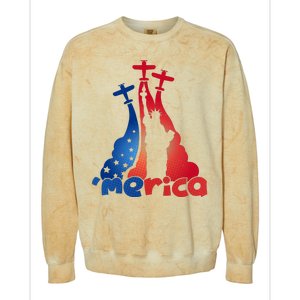 Patriotic Merica Classic Airplane Airshow Statue Of Liberty Colorblast Crewneck Sweatshirt