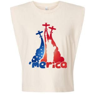 Patriotic Merica Classic Airplane Airshow Statue Of Liberty Garment-Dyed Women's Muscle Tee