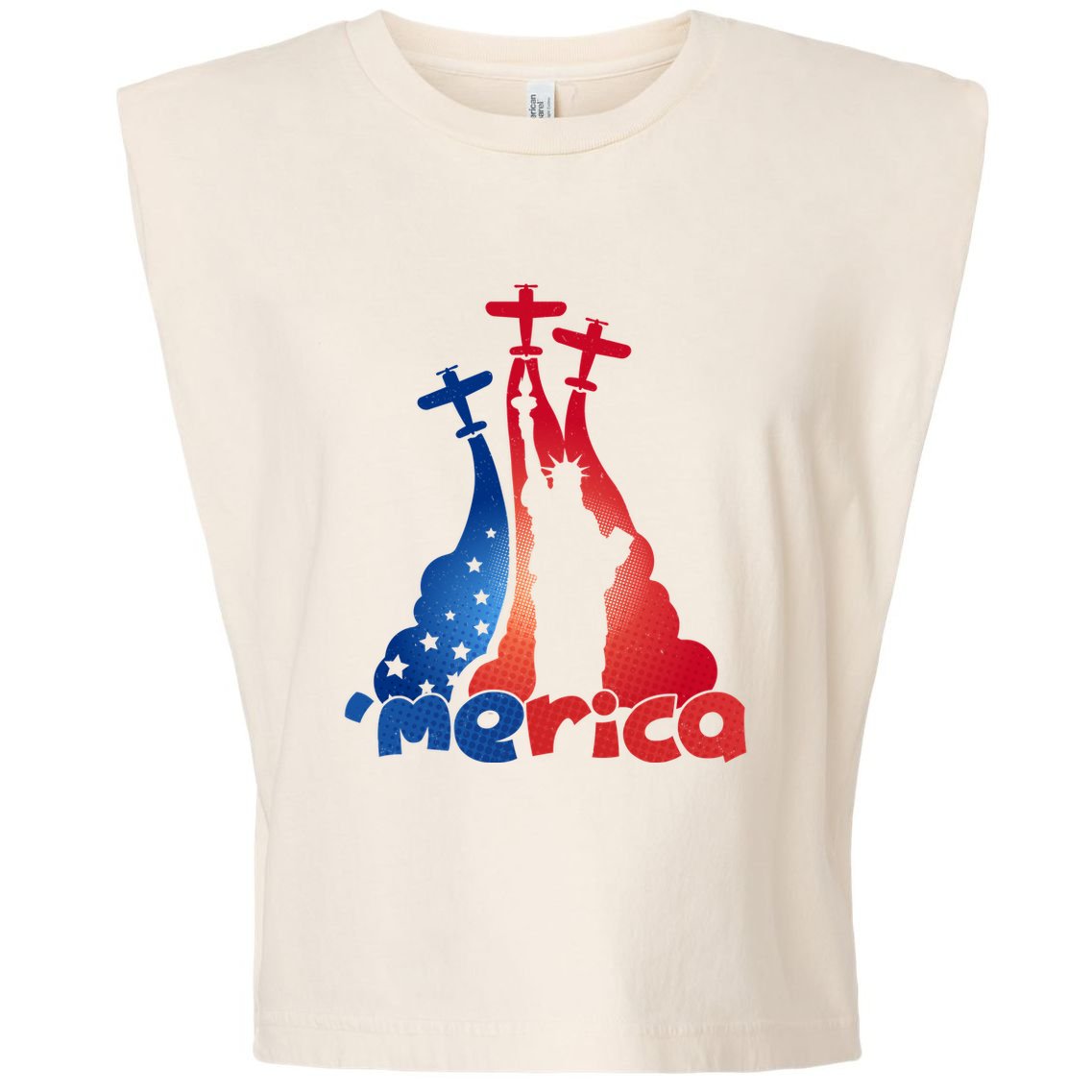 Patriotic Merica Classic Airplane Airshow Statue Of Liberty Garment-Dyed Women's Muscle Tee