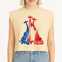 Patriotic Merica Classic Airplane Airshow Statue Of Liberty Garment-Dyed Women's Muscle Tee
