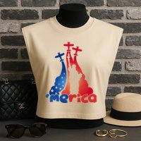 Patriotic Merica Classic Airplane Airshow Statue Of Liberty Garment-Dyed Women's Muscle Tee
