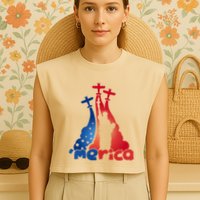 Patriotic Merica Classic Airplane Airshow Statue Of Liberty Garment-Dyed Women's Muscle Tee