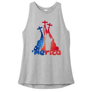 Patriotic Merica Classic Airplane Airshow Statue Of Liberty Ladies PosiCharge Tri-Blend Wicking Tank