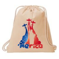 Patriotic Merica Classic Airplane Airshow Statue Of Liberty Drawstring Bag