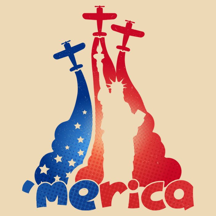 Patriotic Merica Classic Airplane Airshow Statue Of Liberty Drawstring Bag