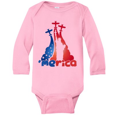 Patriotic Merica Classic Airplane Airshow Statue Of Liberty Baby Long Sleeve Bodysuit