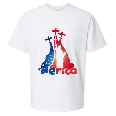 Patriotic Merica Classic Airplane Airshow Statue Of Liberty Sueded Cloud Jersey T-Shirt