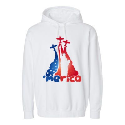Patriotic Merica Classic Airplane Airshow Statue Of Liberty Garment-Dyed Fleece Hoodie