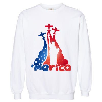 Patriotic Merica Classic Airplane Airshow Statue Of Liberty Garment-Dyed Sweatshirt