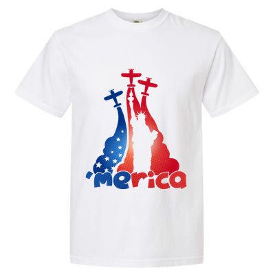 Patriotic Merica Classic Airplane Airshow Statue Of Liberty Garment-Dyed Heavyweight T-Shirt