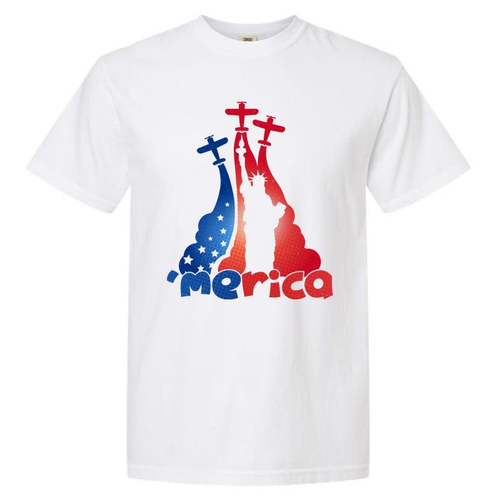 Patriotic Merica Classic Airplane Airshow Statue Of Liberty Garment-Dyed Heavyweight T-Shirt