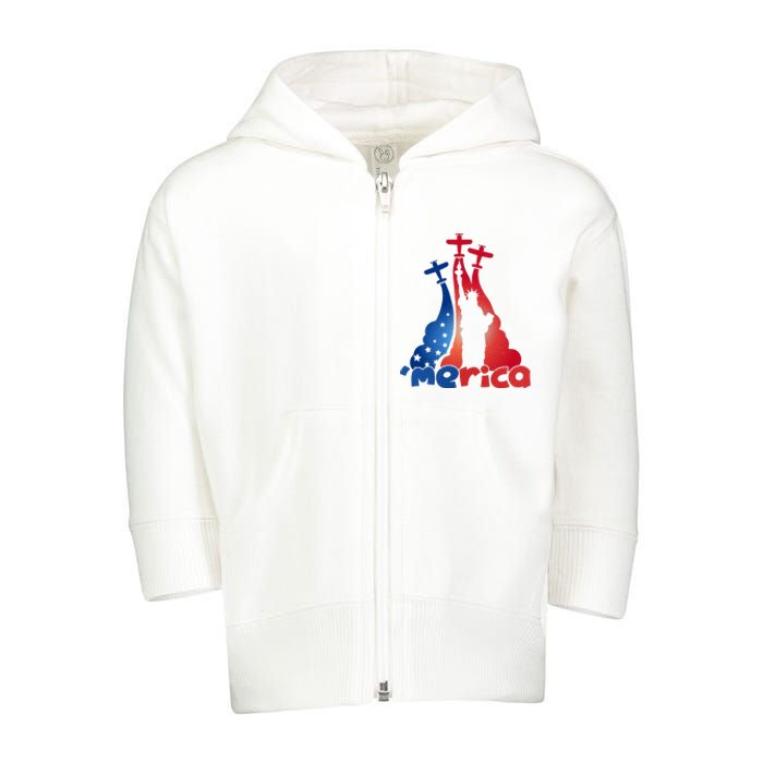 Patriotic Merica Classic Airplane Airshow Statue Of Liberty Toddler Zip Fleece Hoodie