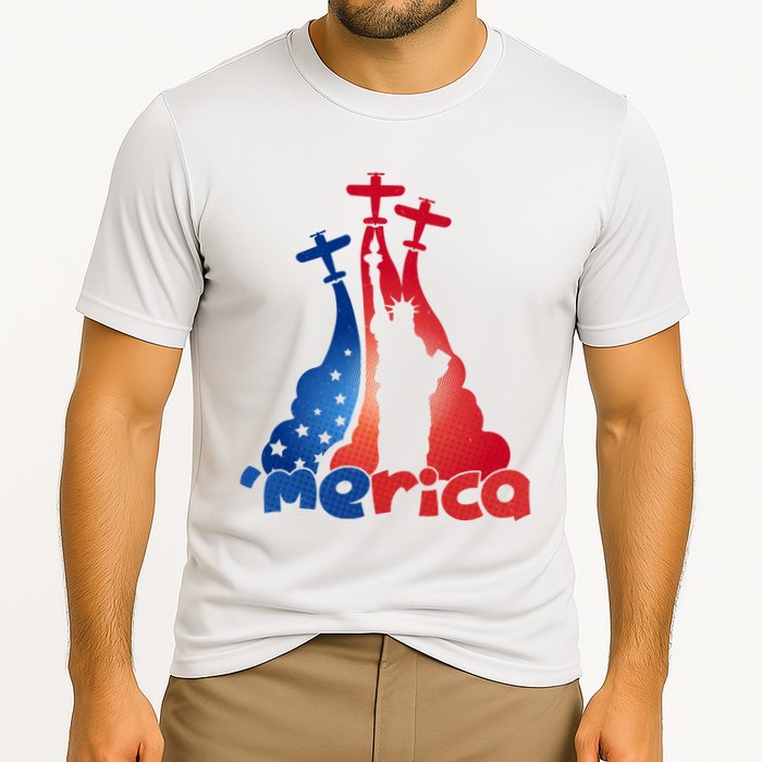 Patriotic Merica Classic Airplane Airshow Statue Of Liberty Cooling Performance Crew T-Shirt