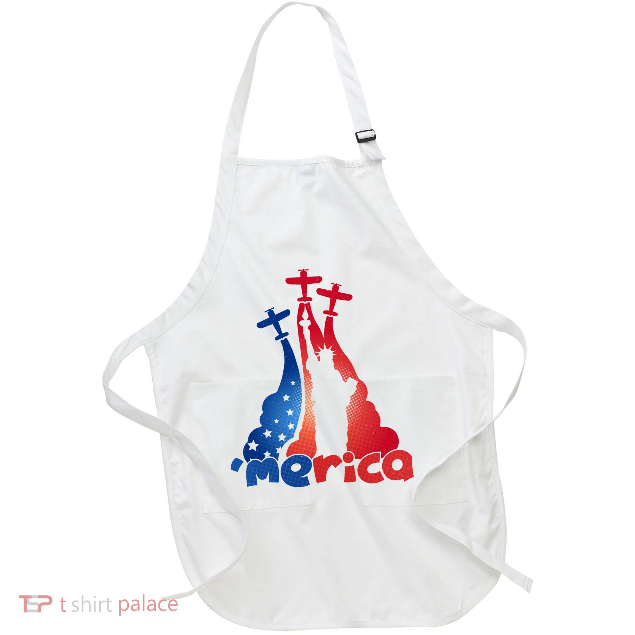 Patriotic Merica Classic Airplane Airshow Statue Of Liberty Full-Length Apron With Pockets