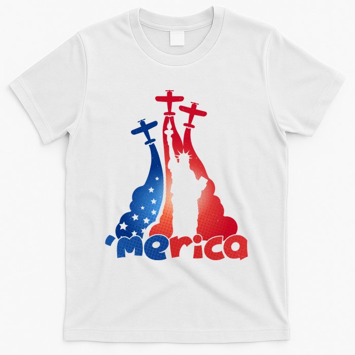 Patriotic Merica Classic Airplane Airshow Statue Of Liberty T-Shirt