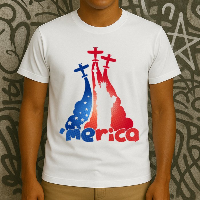 Patriotic Merica Classic Airplane Airshow Statue Of Liberty T-Shirt