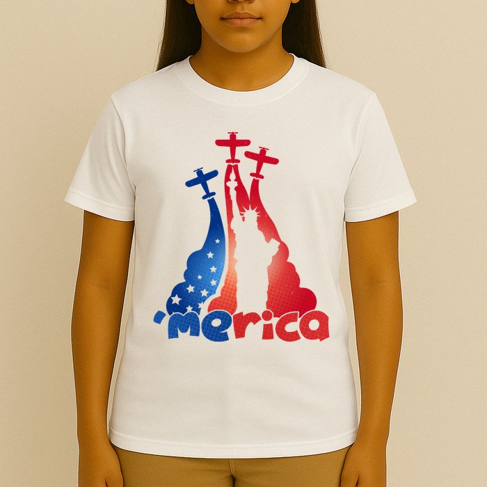 Patriotic Merica Classic Airplane Airshow Statue Of Liberty T-Shirt