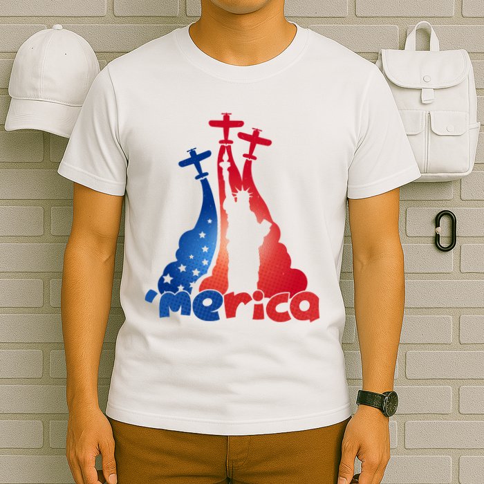 Patriotic Merica Classic Airplane Airshow Statue Of Liberty T-Shirt