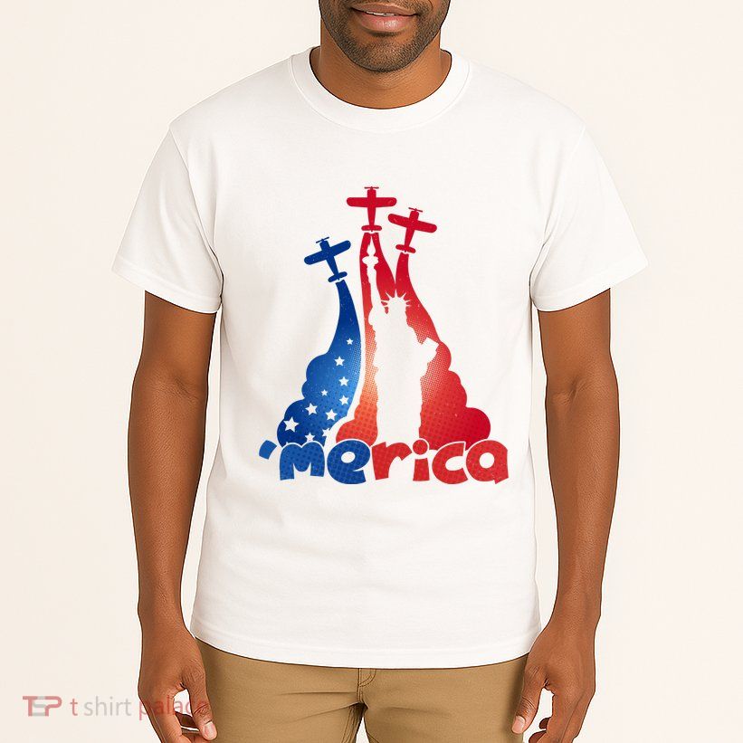 Patriotic Merica Classic Airplane Airshow Statue Of Liberty Tall T-Shirt
