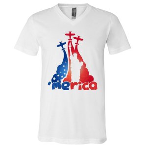 Patriotic Merica Classic Airplane Airshow Statue Of Liberty V-Neck T-Shirt