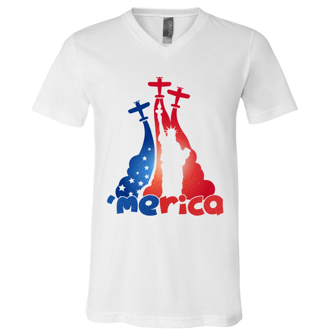 Patriotic Merica Classic Airplane Airshow Statue Of Liberty V-Neck T-Shirt