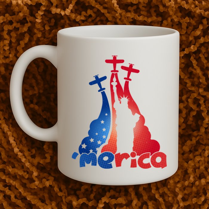 Patriotic Merica Classic Airplane Airshow Statue Of Liberty Mug