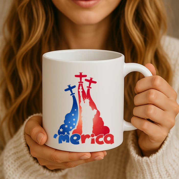 Patriotic Merica Classic Airplane Airshow Statue Of Liberty Mug