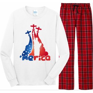 Patriotic Merica Classic Airplane Airshow Statue Of Liberty Long Sleeve Pajama Set