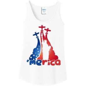 Patriotic Merica Classic Airplane Airshow Statue Of Liberty Ladies Essential Tank